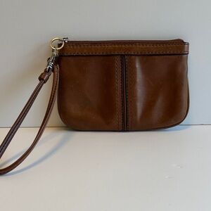 Vintage FOSSIL leather wristlet zipper top leather brown